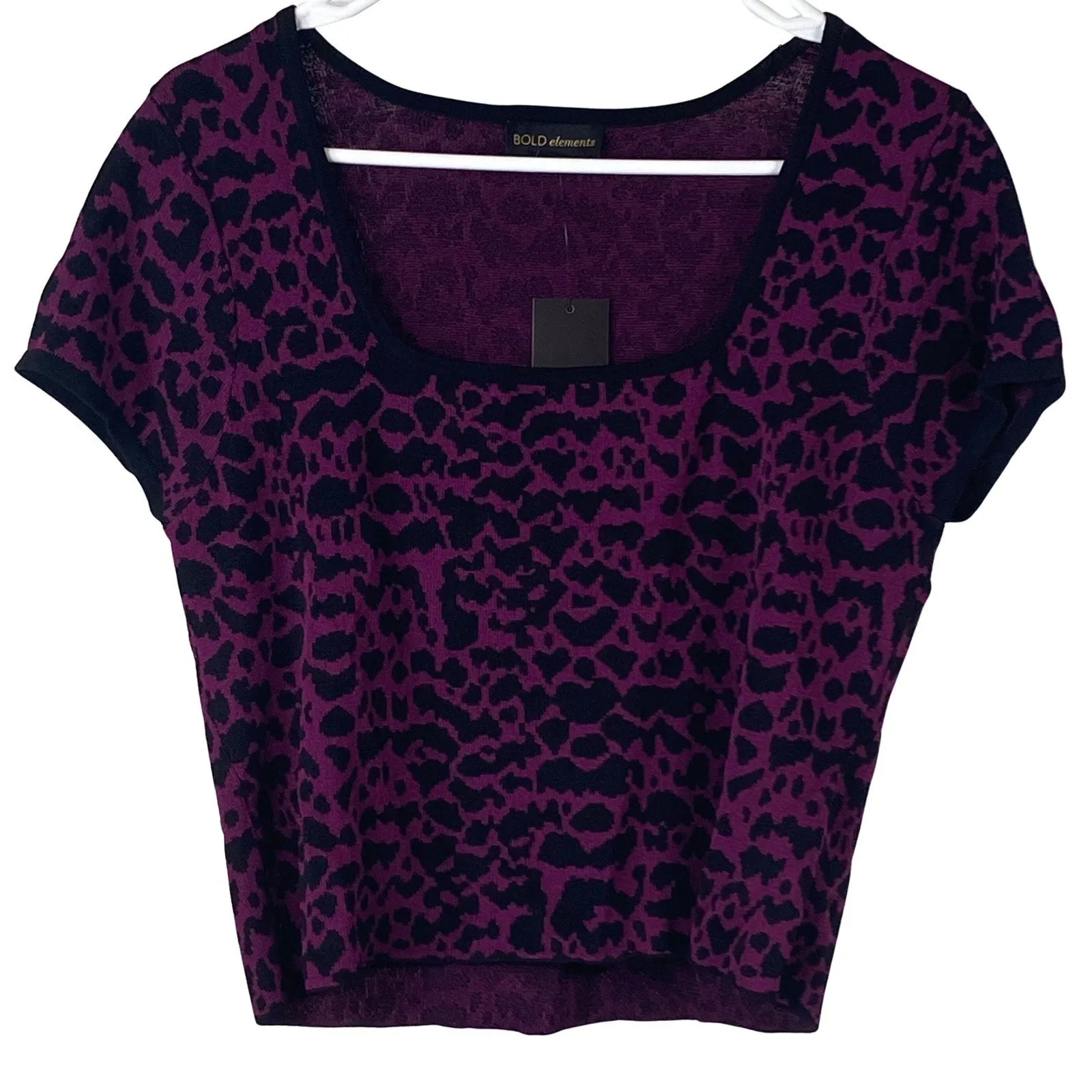 Bold Elements Blouse Women's Medium Purple Short Sleeve Cropped Animal Print - Image 1