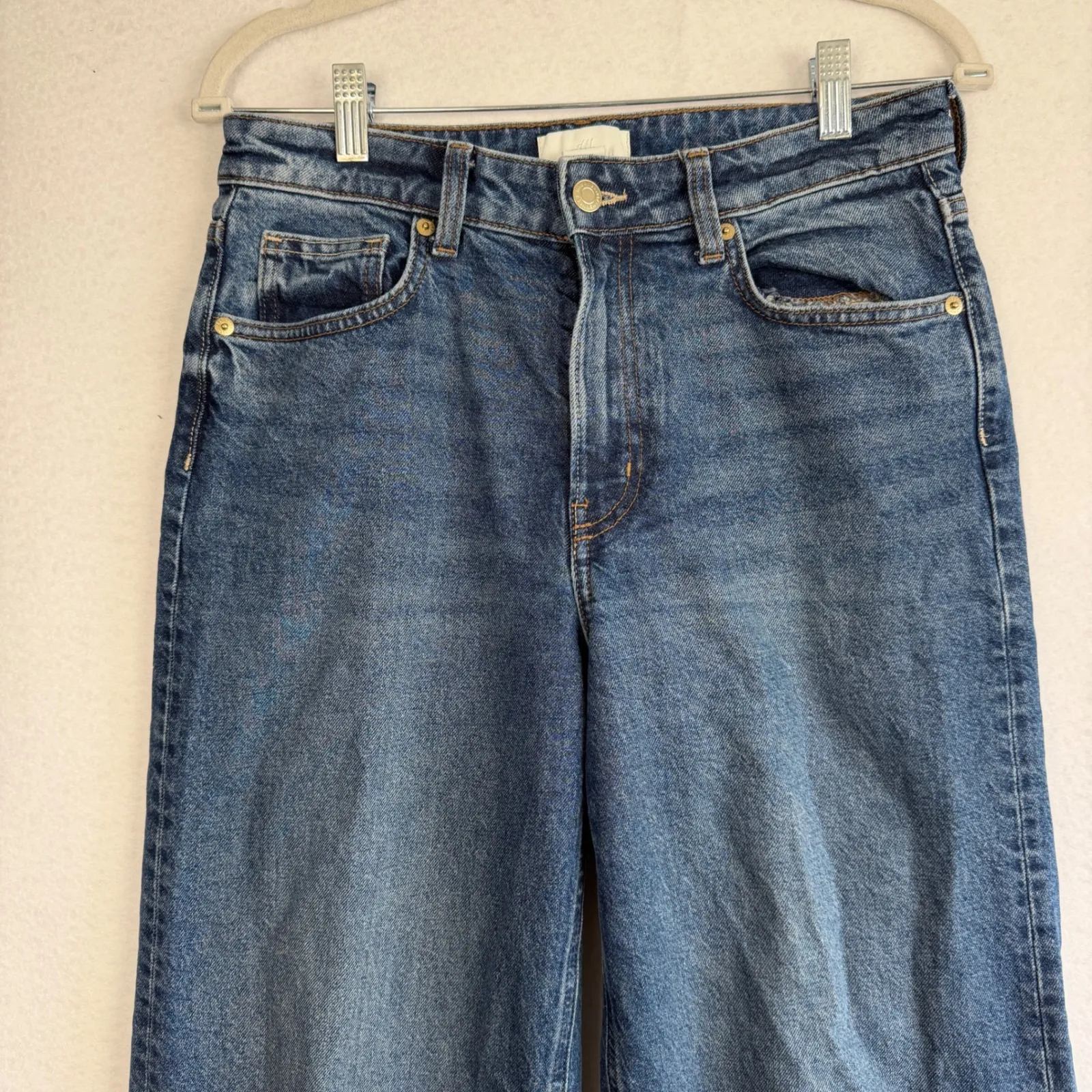 H&M Wide Leg Crop Jeans Medium Wash Denim Womens 6 Petite Friendly Relaxed Fit - Image 3
