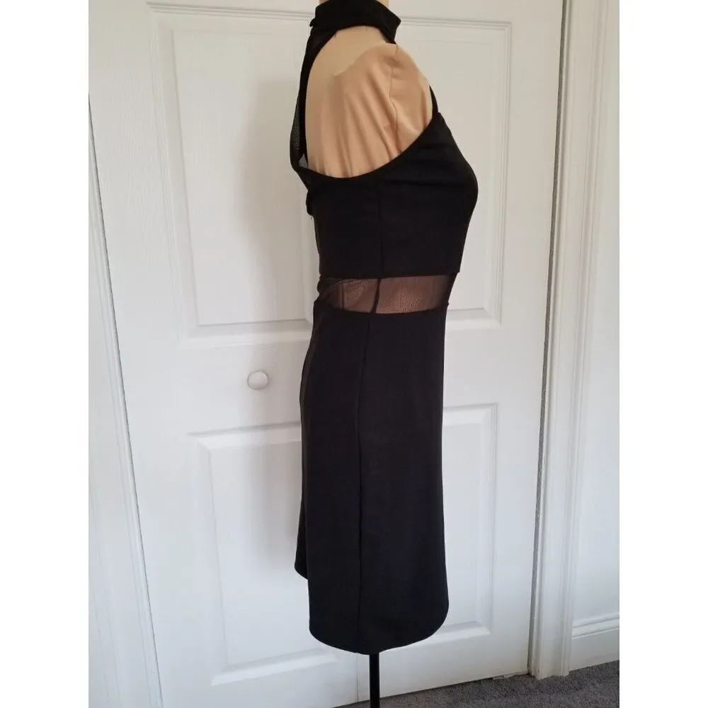 BEBE Illusion Mesh Cut Out Mini Halter Dress Black Sleeveless Women's Size M - Image 7