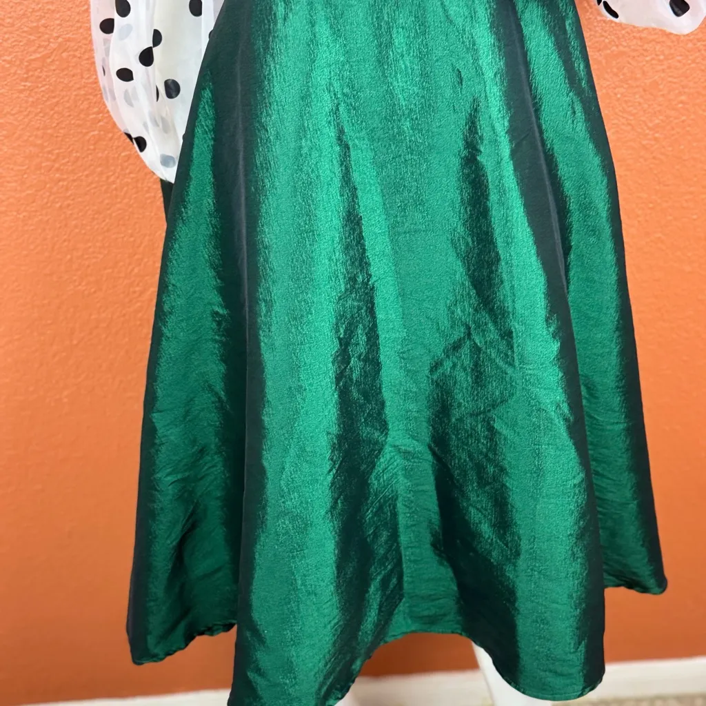 АОМЕІ Elegant Green Dress with Polka Dot Long Sleeves Size Large - Image 6