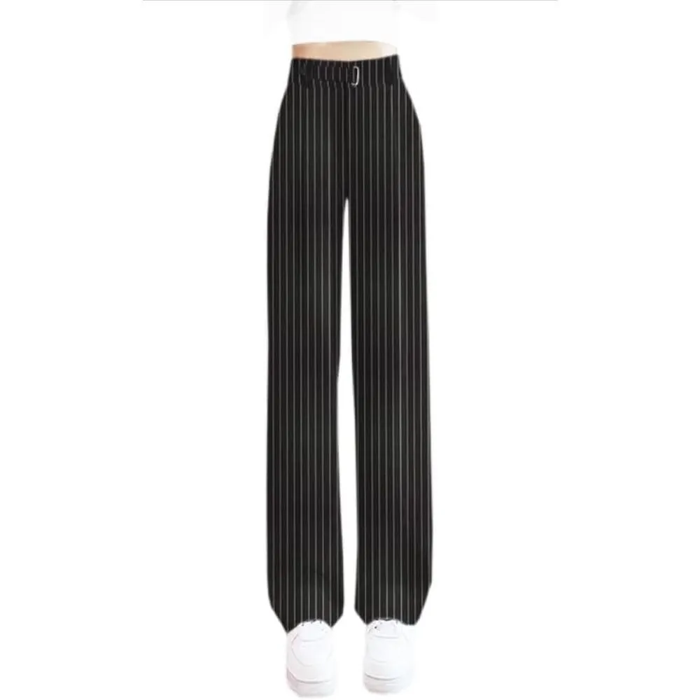 NEW Black Striped Wide Leg Pants Career Straight M 28” inseam Black Size M - Image 4