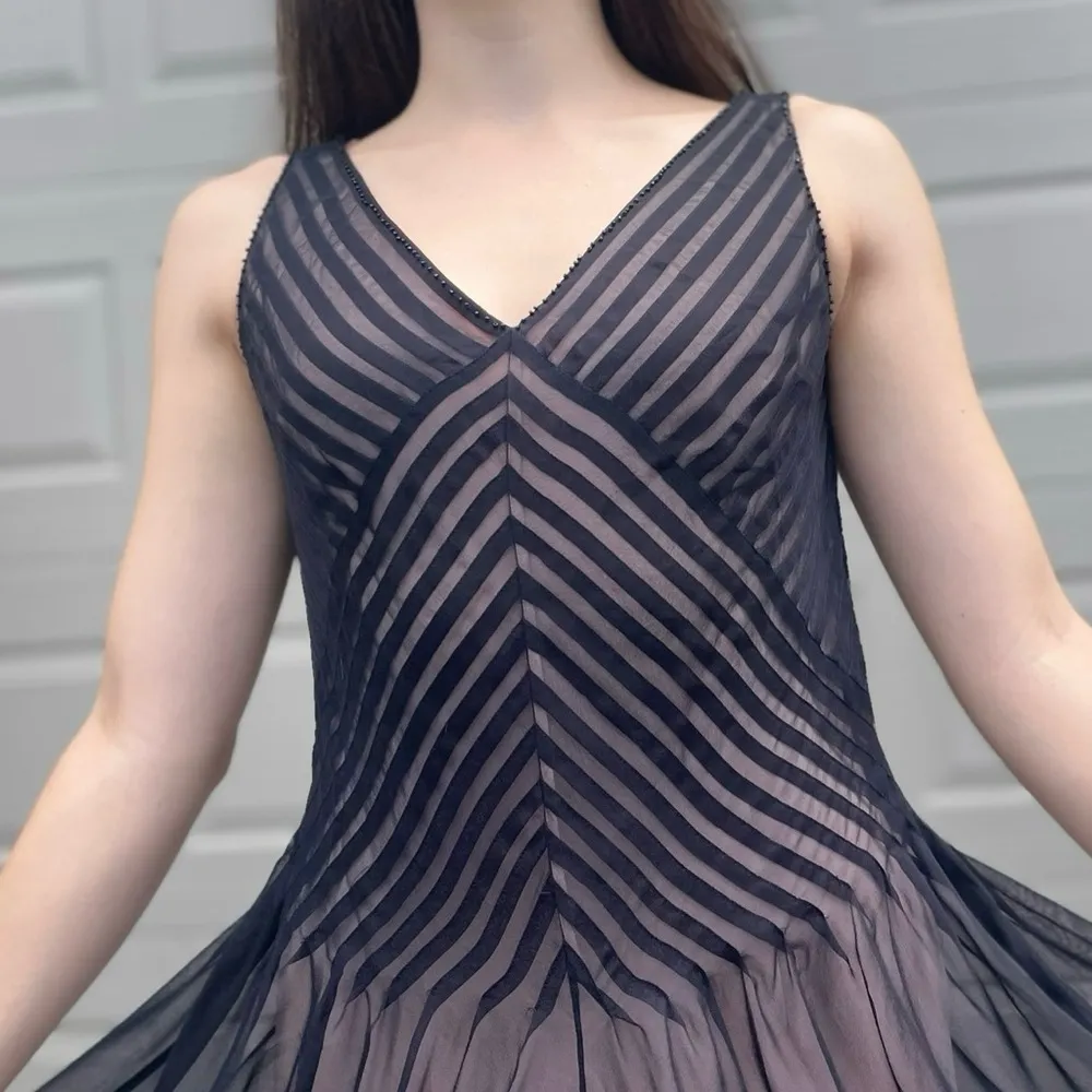 Vintage Talbots Dark Coquette Sheer Silk Chiffon Pleated Art Deco Midi Dress 8 - Image 6