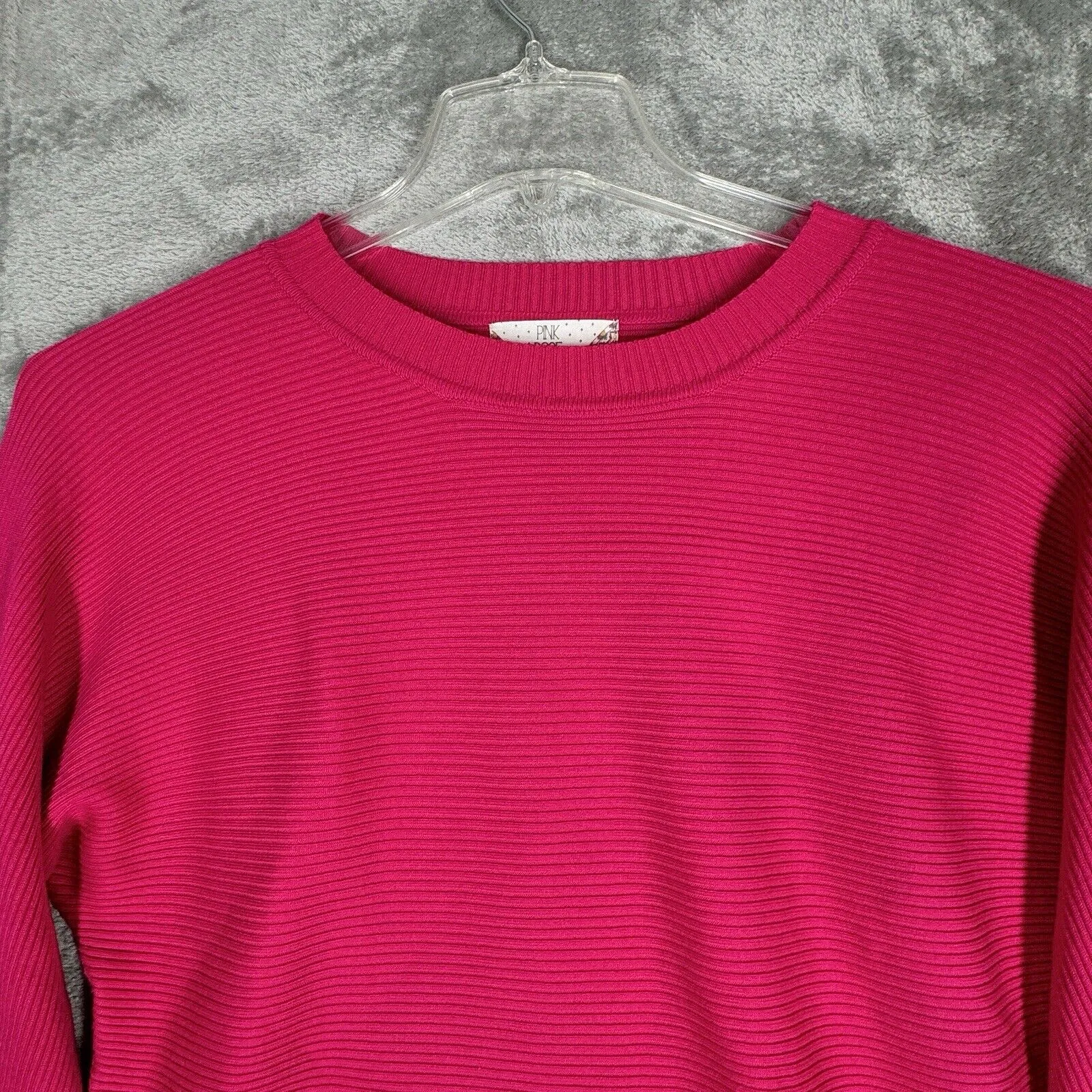 Pink Rose Sweater Women Medium Pink Ribbed Cropped Colorful Preppy Office Casual - Image 4