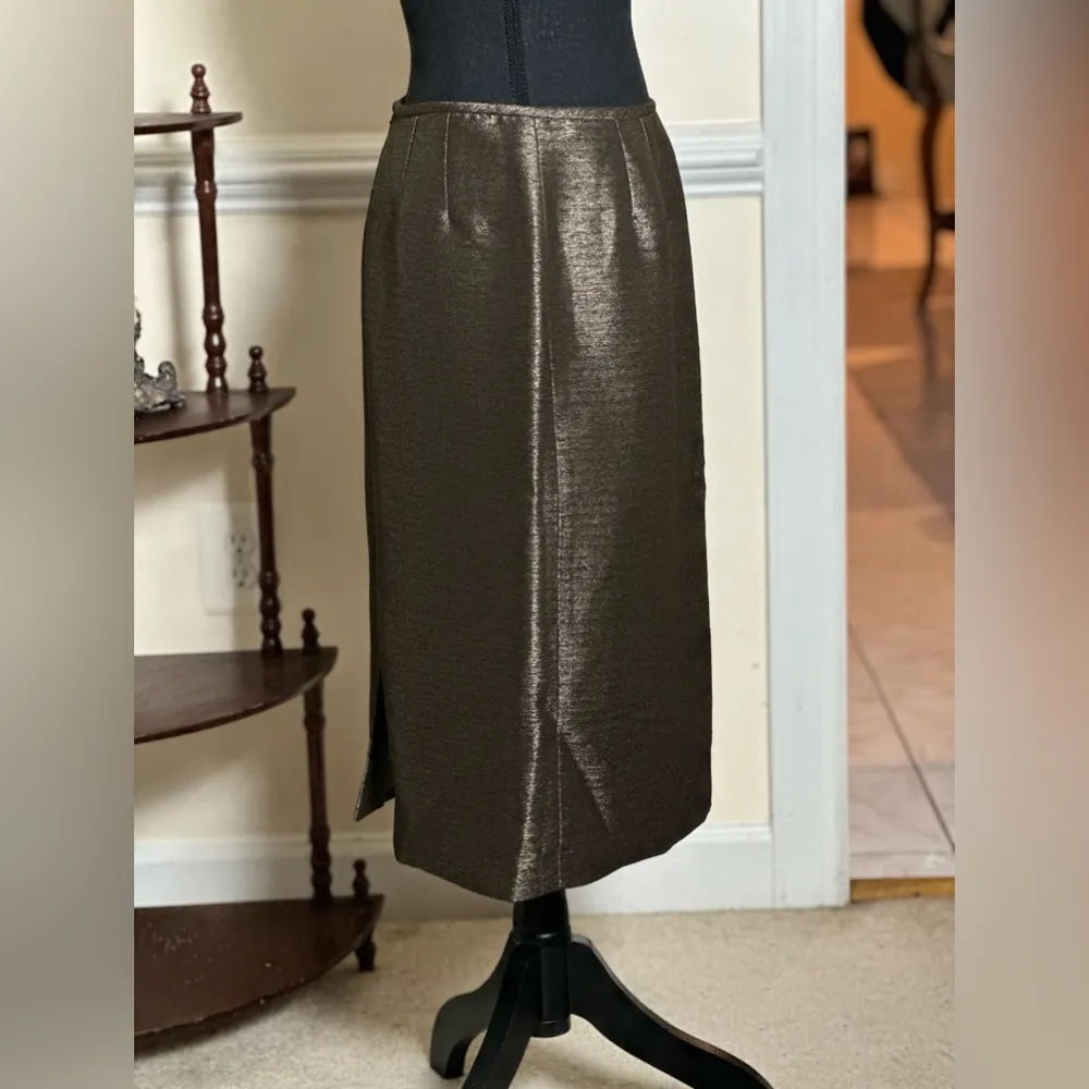 High Waist Metallic Bronze Pencil Skirt - Image 2