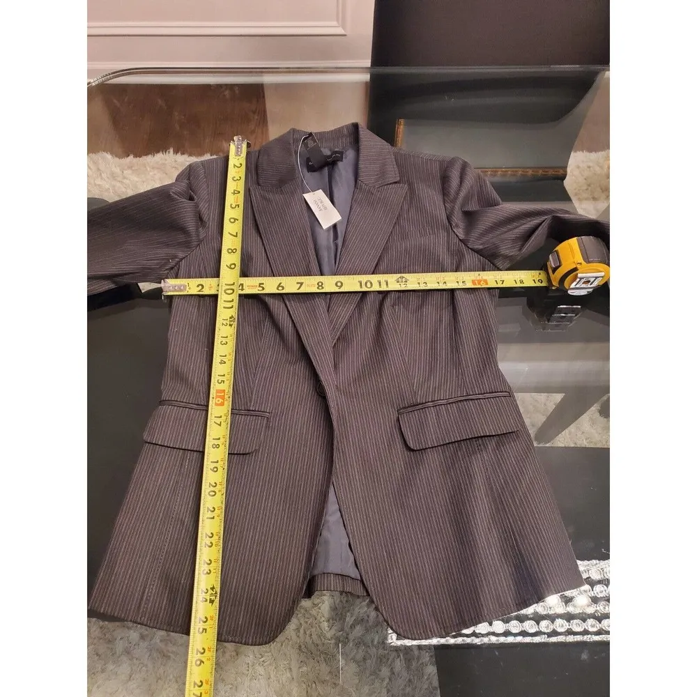 Banana Republic Women Gray Striped Cotton Long Sleeve Single Breasted Blazer 8 - Image 11