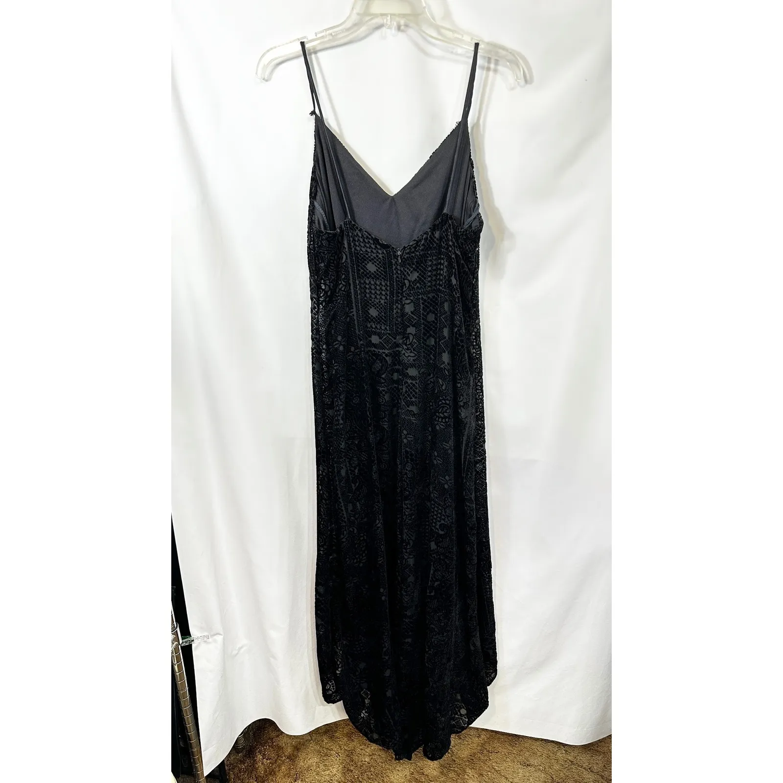 Onyx Nite 6 Dress Black Velvet Burnout‎ Hi Lo Spaghetti 90s Y2K Grunge Goth 1341 - Image 2