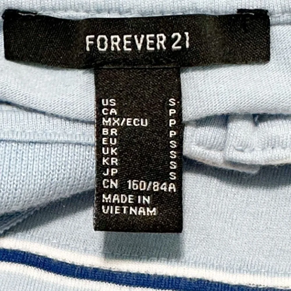 Forever 21 Womens Striped Collared Pullover Long Sleeve Crop Top Blue Size Small - Image 2