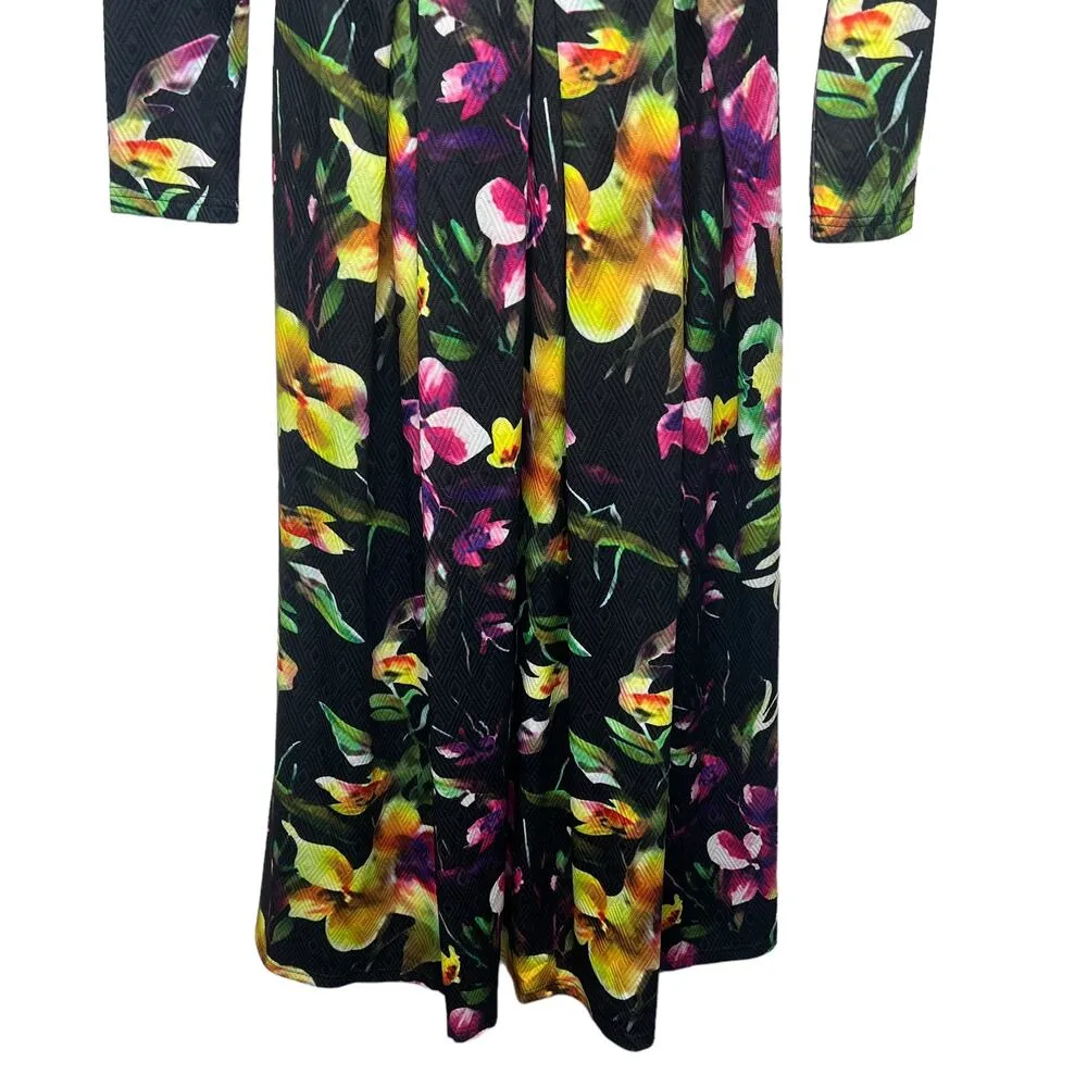 Floral Maxi Dress Womens Small Boho Chic Modest Dark Romantic Fairy Cottagecore Black - Image 3