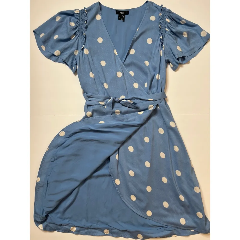 Paige Arlyn Wrap Allure/White Dolly Dot Print Design Wrap Dress Sz S - Image 11
