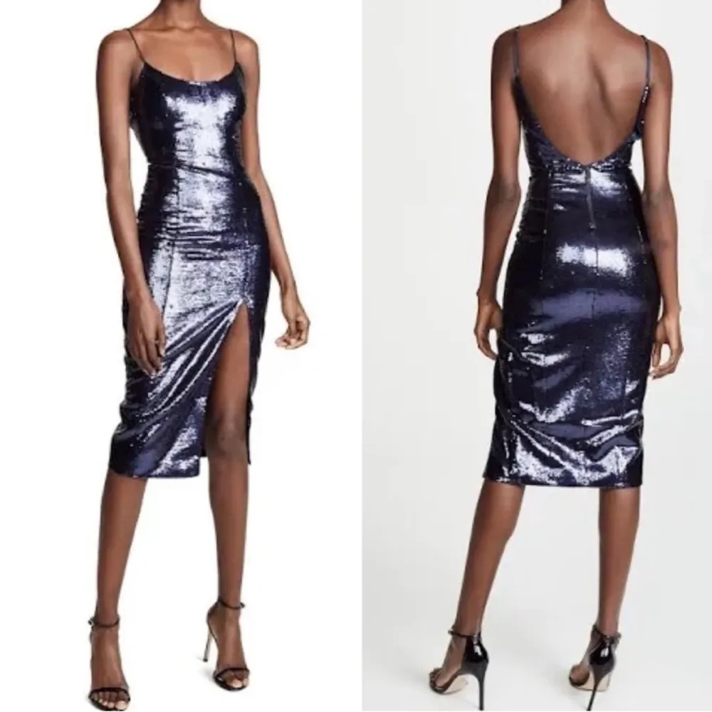 MISHA Avery Sequin Slip Midi Dress With Slit & Low Back In Blue Size 4 - Image 2
