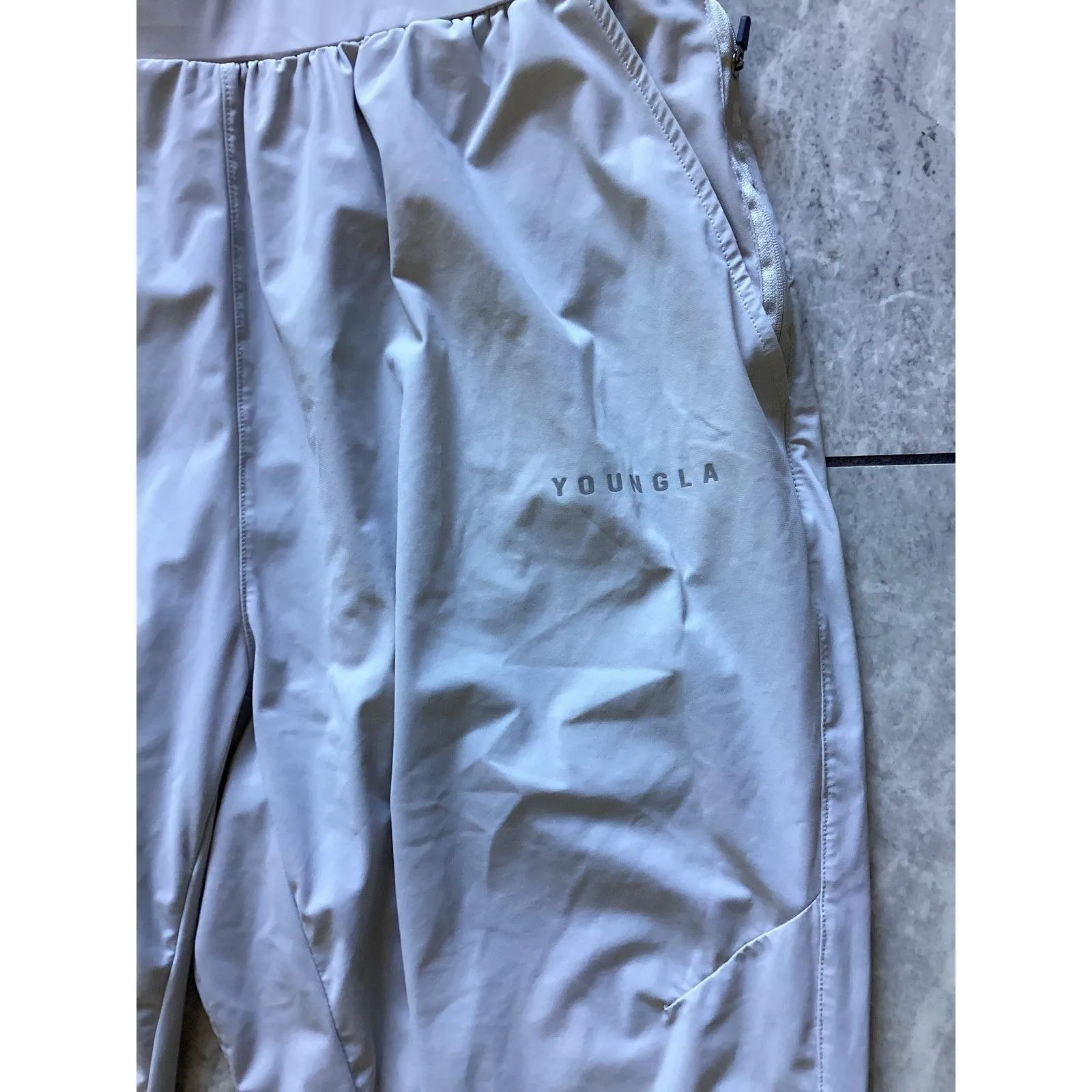 YoungLA Pants Mens XL Light Gray YLA251 Gym Joggers Zip Pockets Elastic Cuffs - Image 2