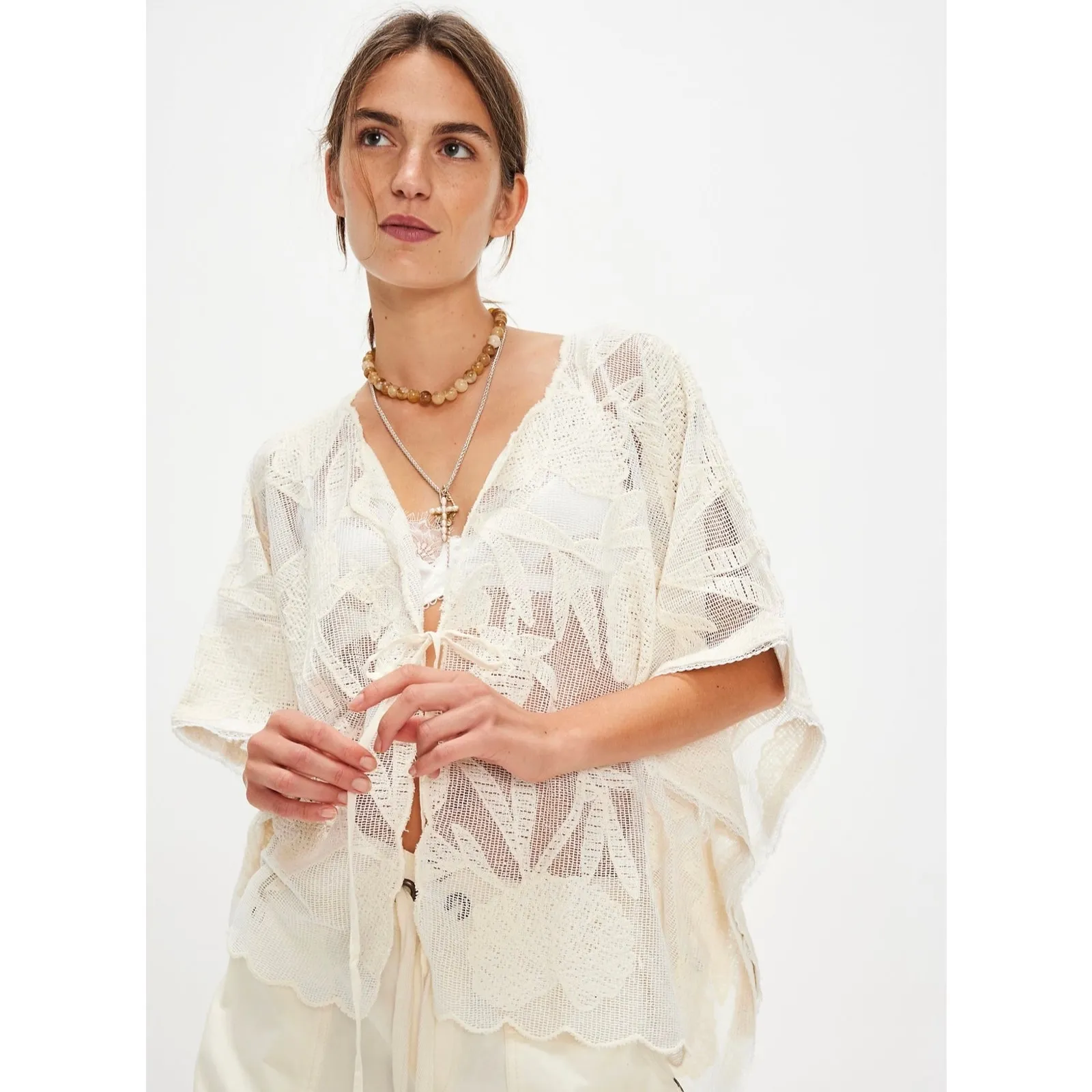 Free People Willow Front Tie Cape Ivory One Size - Image 5