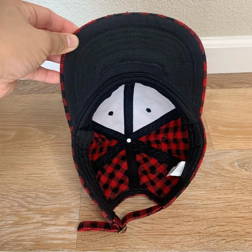 Time and Tru Wool Blend Red/Black Plaid Mini Buff Adjustable Hat - Image 7