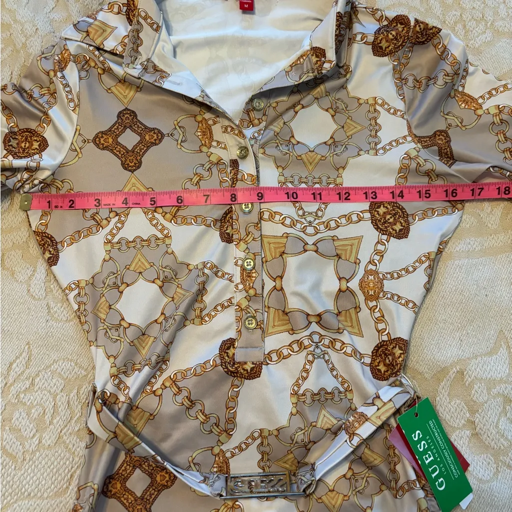 Guess Elegant Gold Tan Chain Link Print Women’s Dress NWT - Image 7