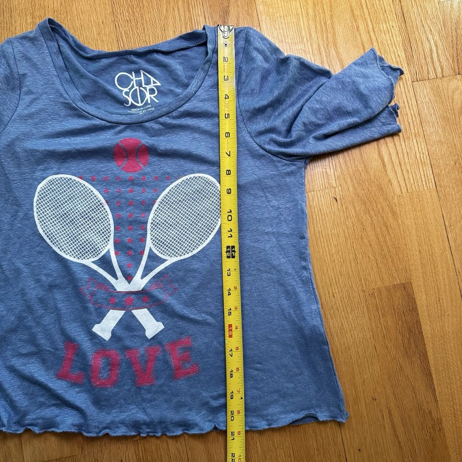 Chaser Women's Love Tennis Linen Blend Jersey Flousy 3/4 Angle Tee Blue Size S - Image 8
