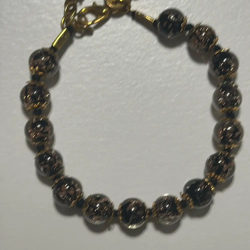 Murano Glass Bracelet Black Gold Handmade Venice 15 Beads Italy - Image 5