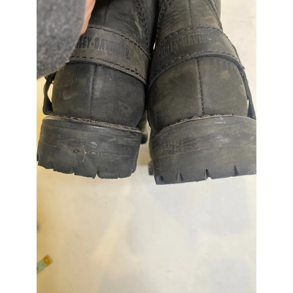 Harley Scarlet Black Mid-Calf Leather Harness Zip Boot EUC Sz 6.5 Square Heel - Image 8