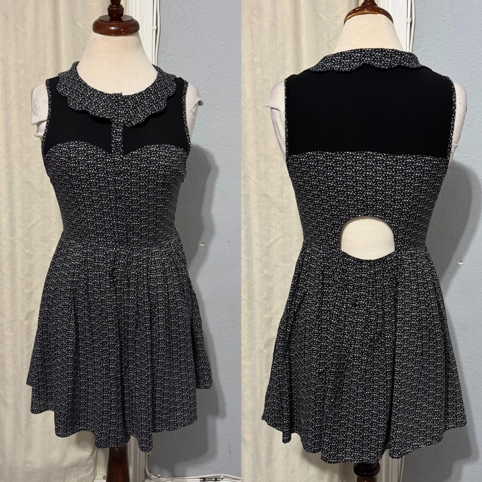 Ladakh Black White Geometric Print Fit Flare Zip Dress Women Size 4 Cutout - Image 2