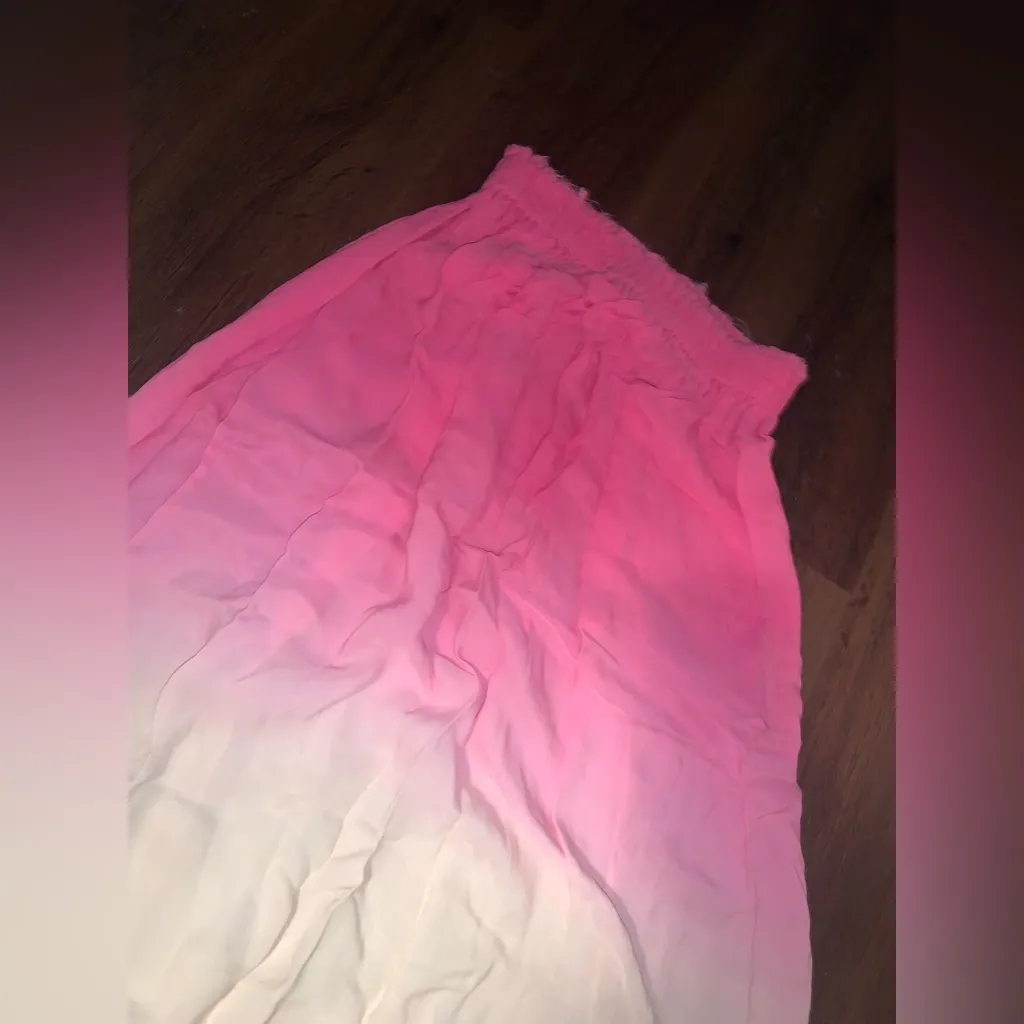 Loveshackfancy silk pink ombre maxi skirt boho revolve party casual frayed fall - Image 4