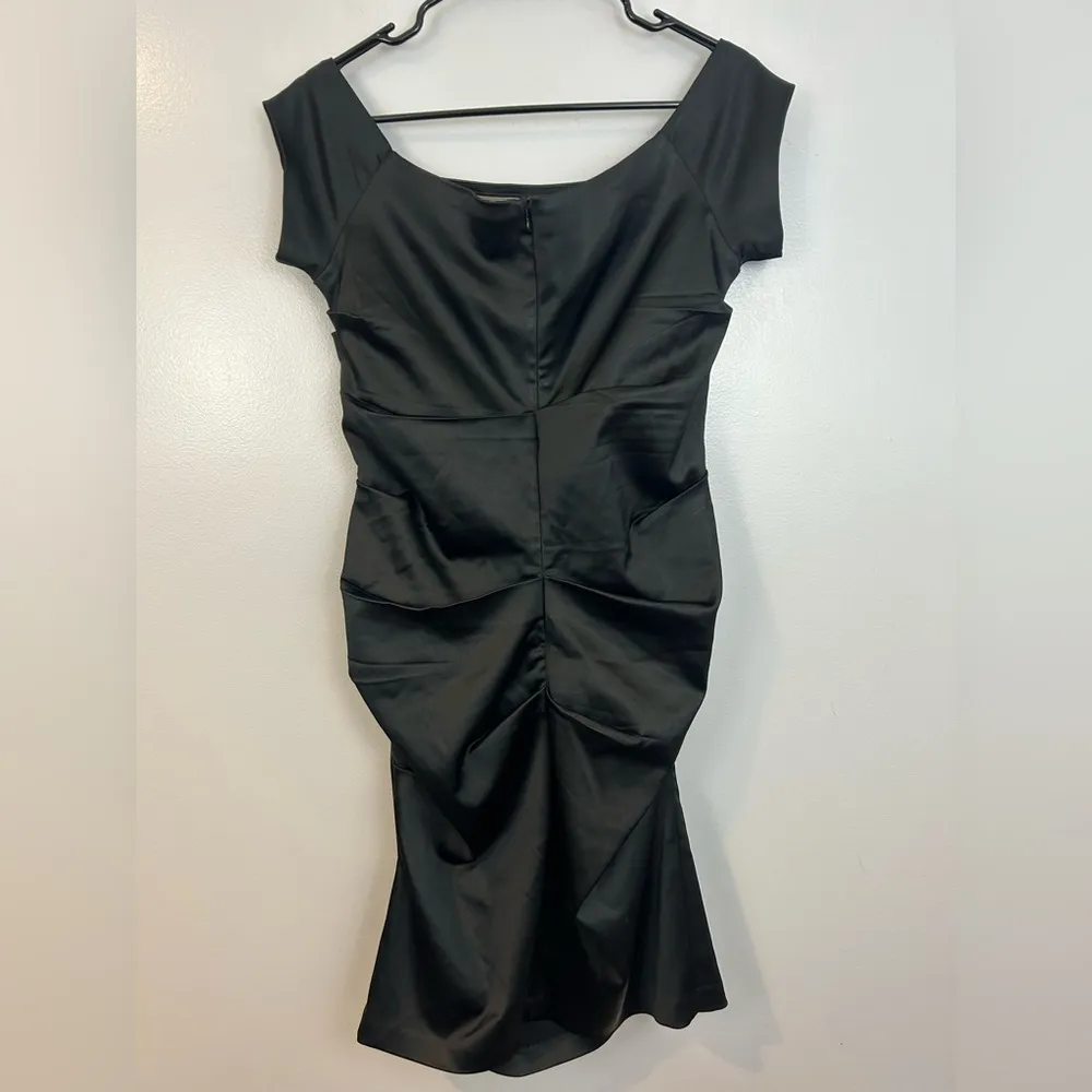 Betsy & Adam Off Shoulder Black Satin Bodycon Sheath Dress Size 14 - Image 8