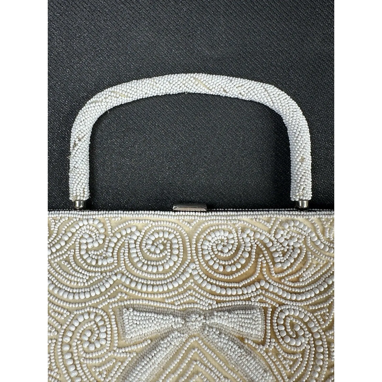 Vtg Antique Beaded handbag‎ regency coquette glam White - Image 7