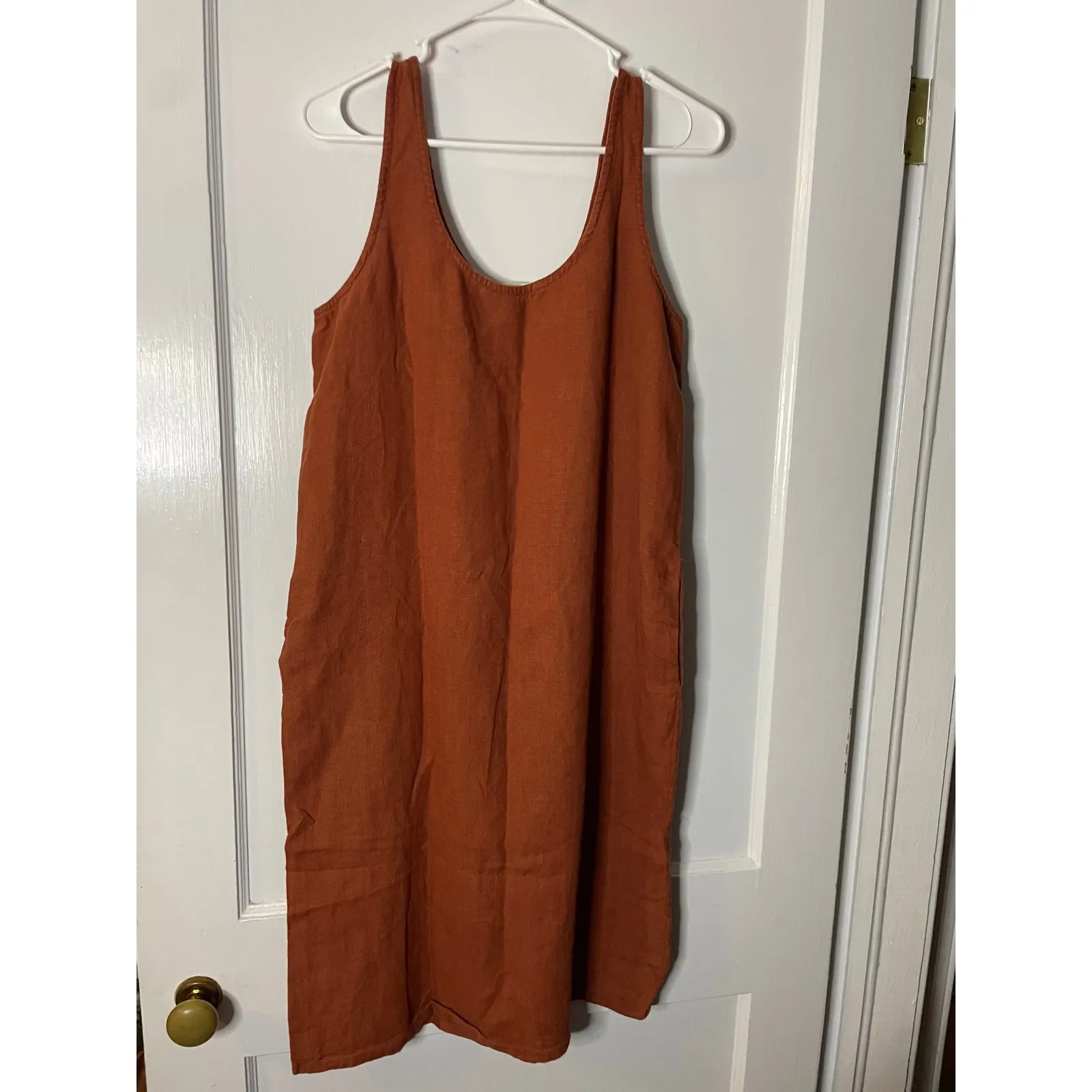 Pillow & Pajamas Linen Blend Tank Dress Rust Orange Midi Casual Size S - Image 3