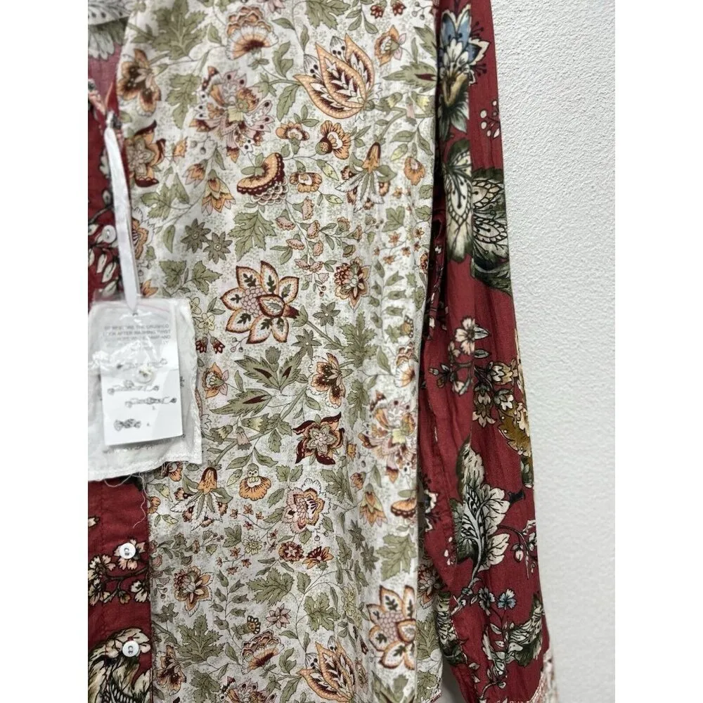 Cino Sundance Floral Print Crinkled Crushed Button Up Shirt XL Western Cowgirl Red - Image 6