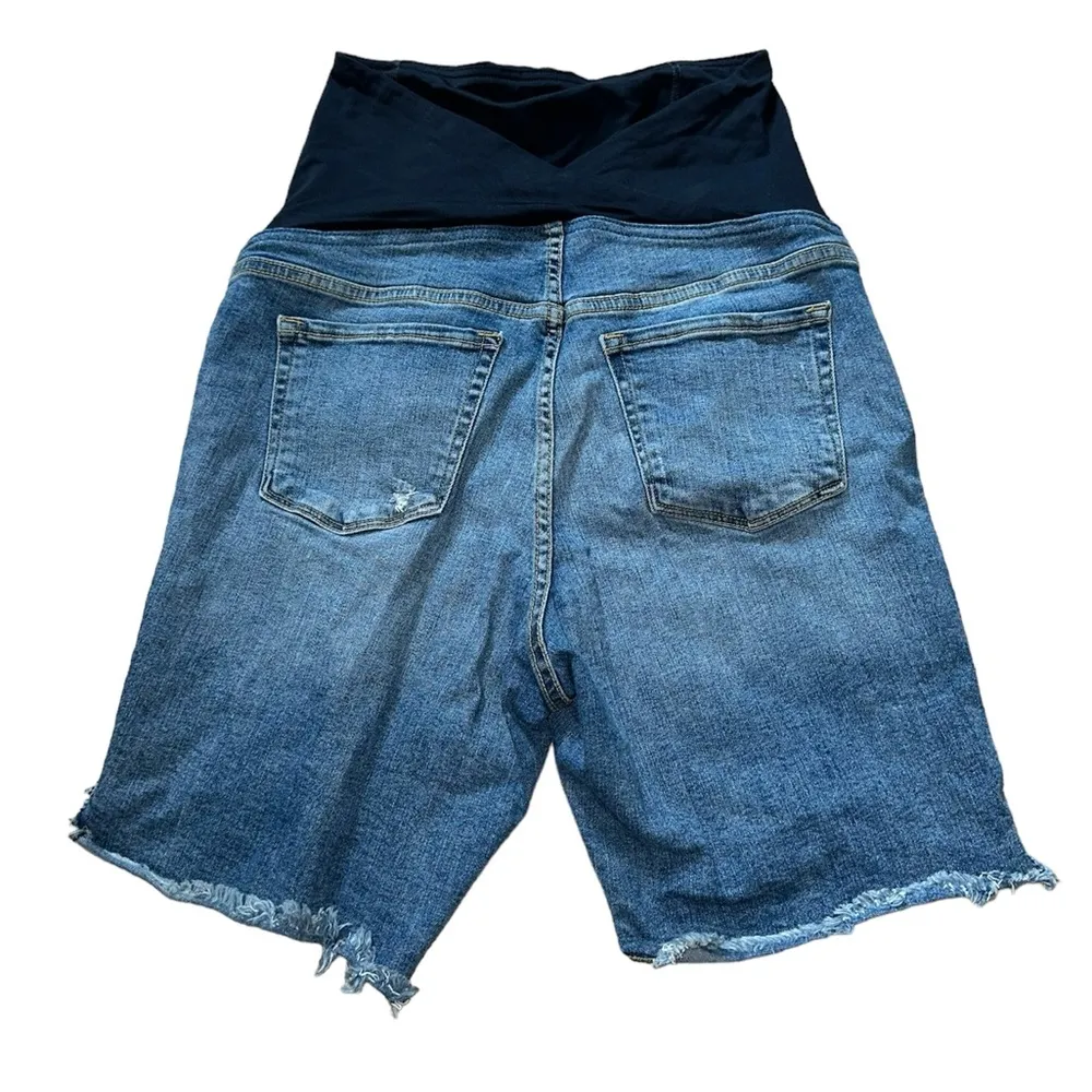 Ingrid and Isabel Maternity Distressed Bermuda Denim Shorts Size undefined - Image 2