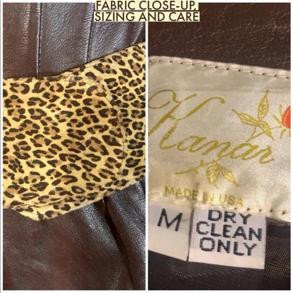 VINTAGE 1980'S KANAR BROWN LEATHER ANIMAL PRINT JACKET (M) Size M - Image 11