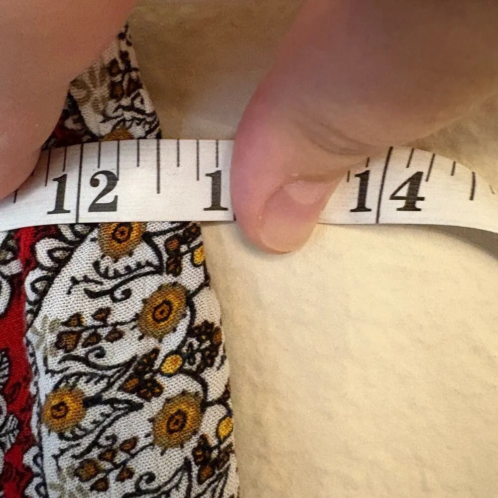 H.I.P. Mini Flared Skirt Elastic Waist Geometric Floral Print Red Multi Size XS - Image 5