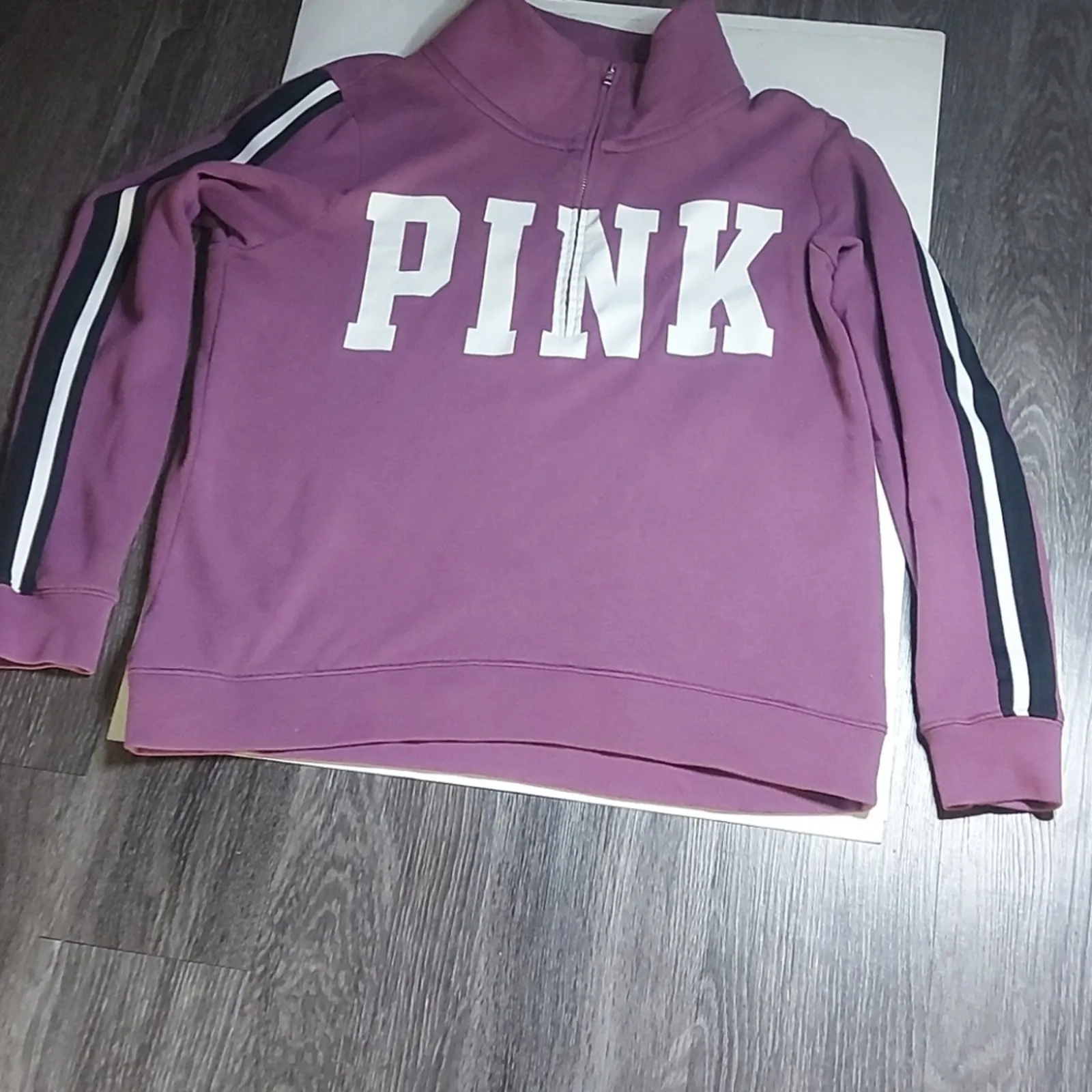 PINK Victoria Secret Purple Racer Stripe Zip Jacket. L Casual Preppy Utility - Image 6