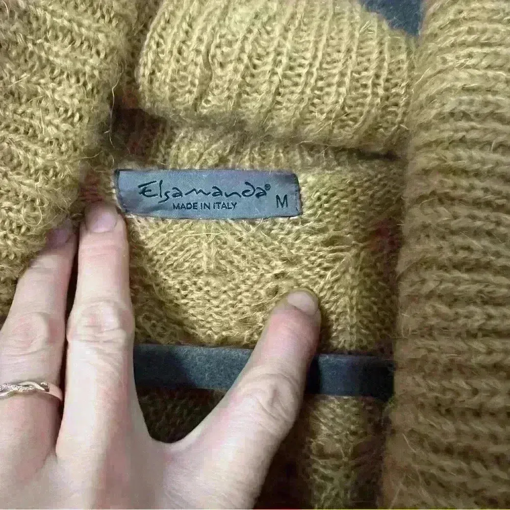 Elsamanda Italian Mohair blend pointelle cowl neck sweater M Gold Size M - Image 6