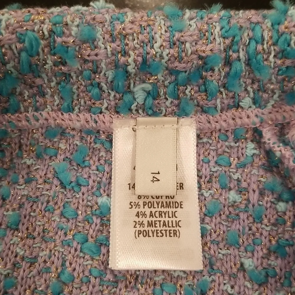 💕ST. JOHN💕 Cotton Blend Confetti Tweed Boucle Metallic Knit Midi Skirt Blue 14 - Image 8