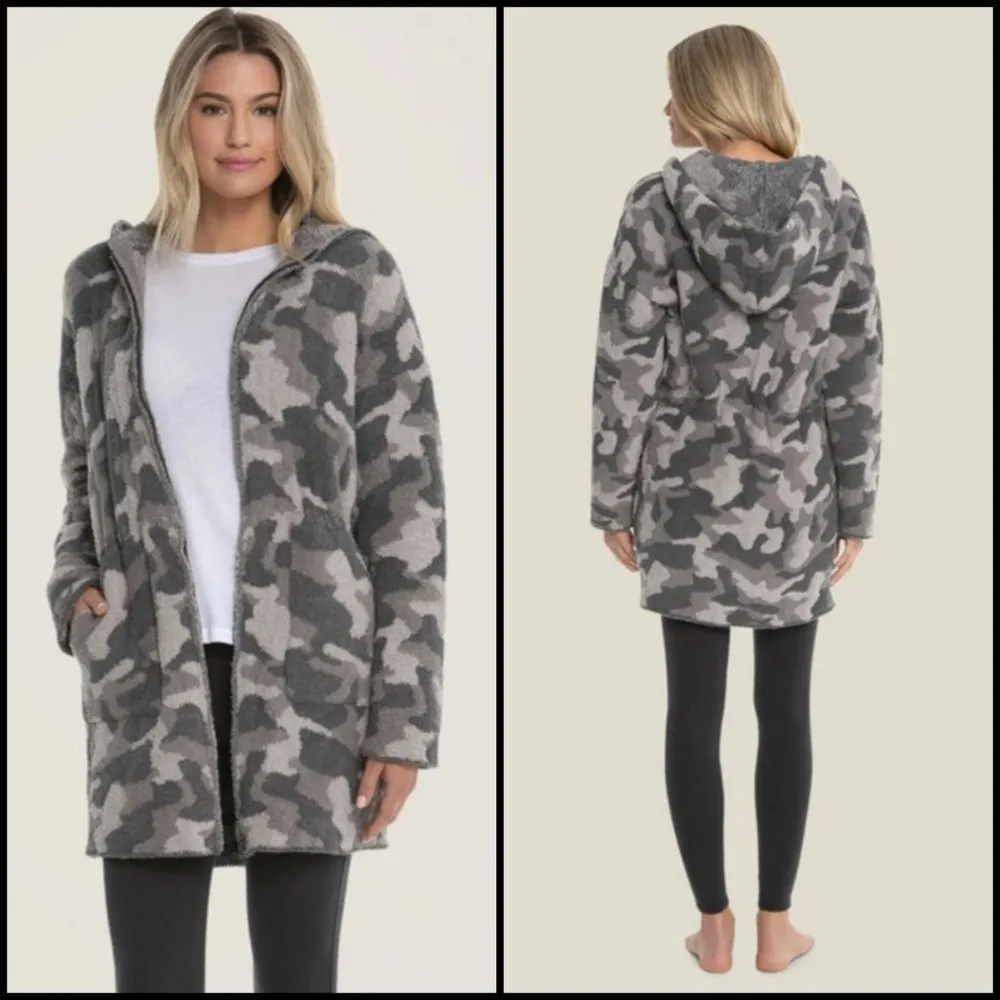 💕BAREFOOT DREAMS💕 CozyChic Camo Zip Up Hooded Anorak ~ Warm Gray Color XS NWT - Image 5