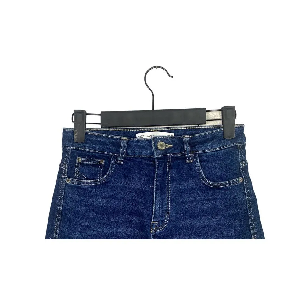 Zara Mid Rise Cuffed Stretch Cotton Denim Shorts 5 Pocket 00 Dark Blue #3300 - Image 3