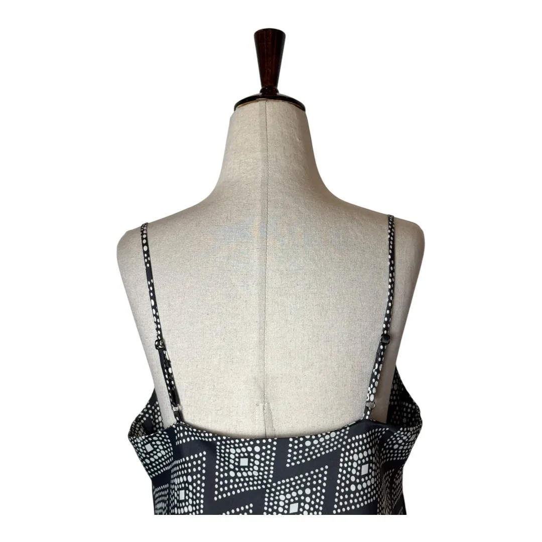 Banana Republic Dress Women‎ Medium Black White Geometric Print Satin Slip Midi - Image 6