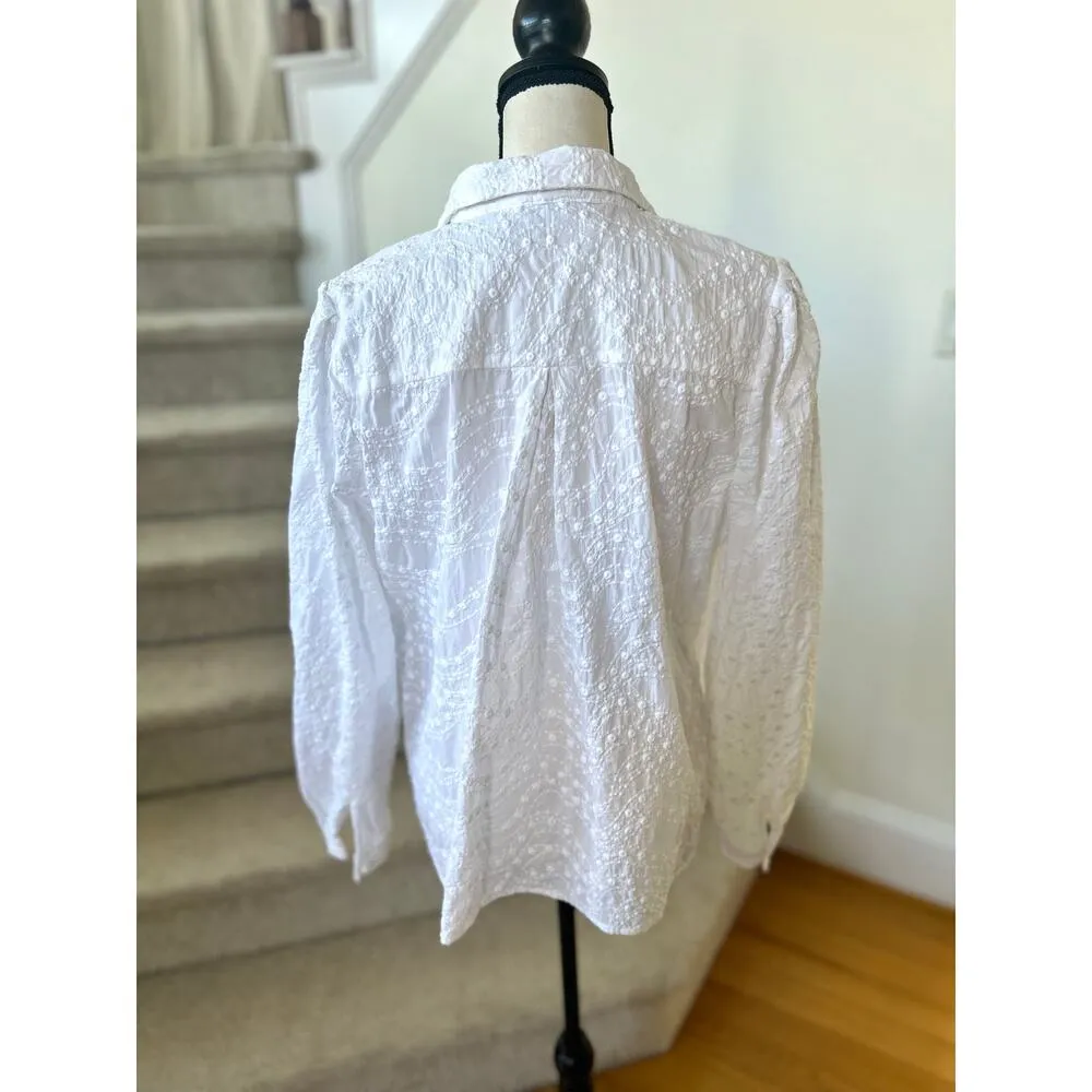 Masai Copenhagen Inella White Embroidered Dot Puff Sleeve Blouse Size XL - Image 4