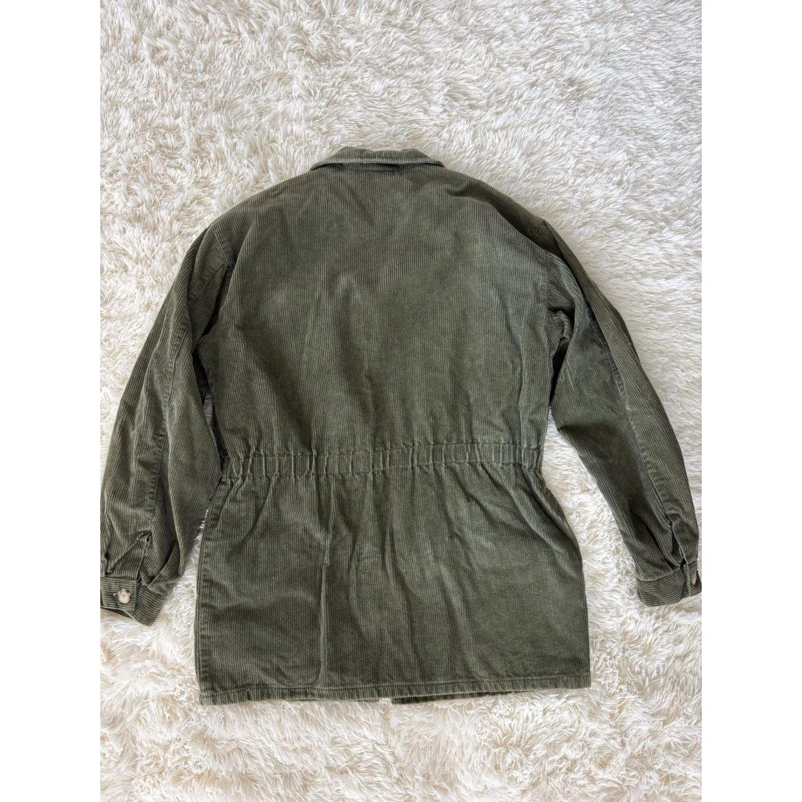 Merona Olive Green Corduroy Jacket Womens Medium Full Zip Pockets Drawstring‎ - Image 5