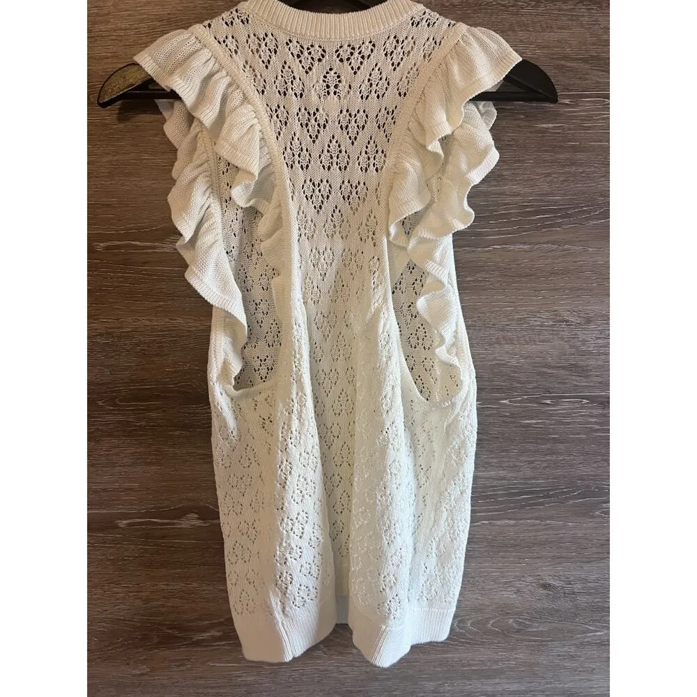 Maeve Anthropologie Halter Top Sweater Knit Ruffles Ivory Sz XL Preppy Tank - Image 3