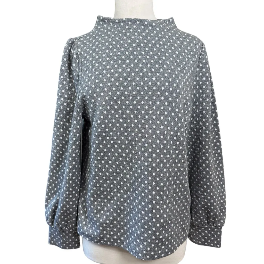 Talbots Top Size L Gray Polka Dot Long Sleeve Mock Neck - Image 2