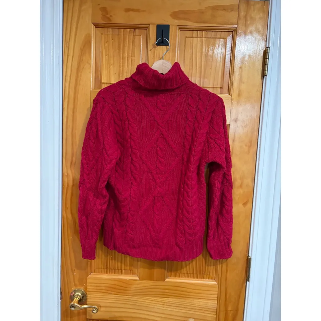 Aran Crafts Ireland 100% Merino Wool Cable Knit Turtleneck Sweater Red S - Image 3
