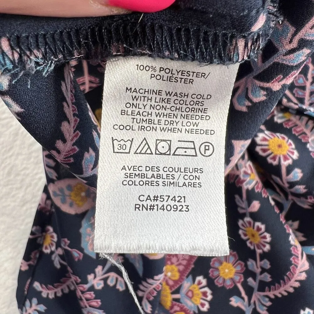 LOFT XL Tunic Top Blouse Relax Fit Blue Floral Long Sleeve Button Front Boho - Image 6