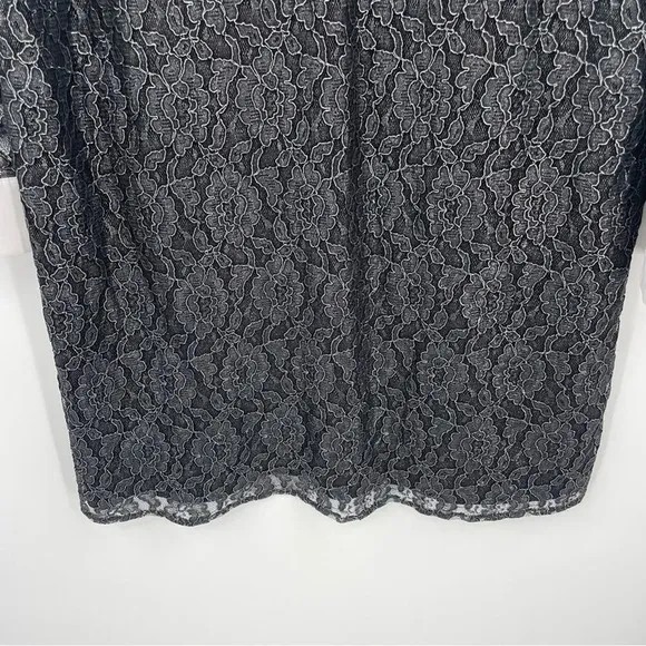 Michael Kors Floral Silver‎ Metallic Lace Shift Shirt Mini Dress Size 12 Black - Image 5