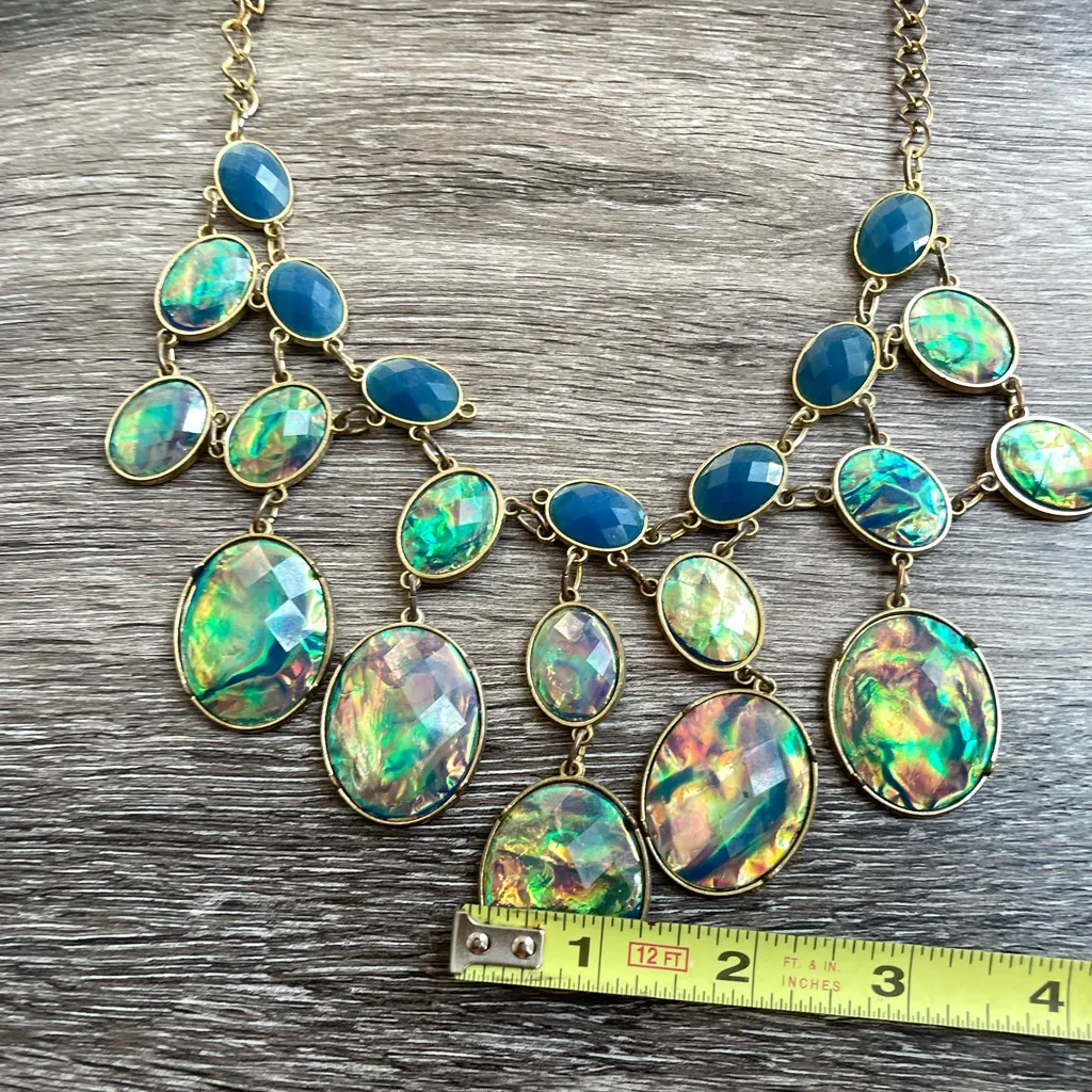 Vintage Opal Gemstone Link Gold Tone Bohemian Necklace with paired Earrings Blue - Image 11