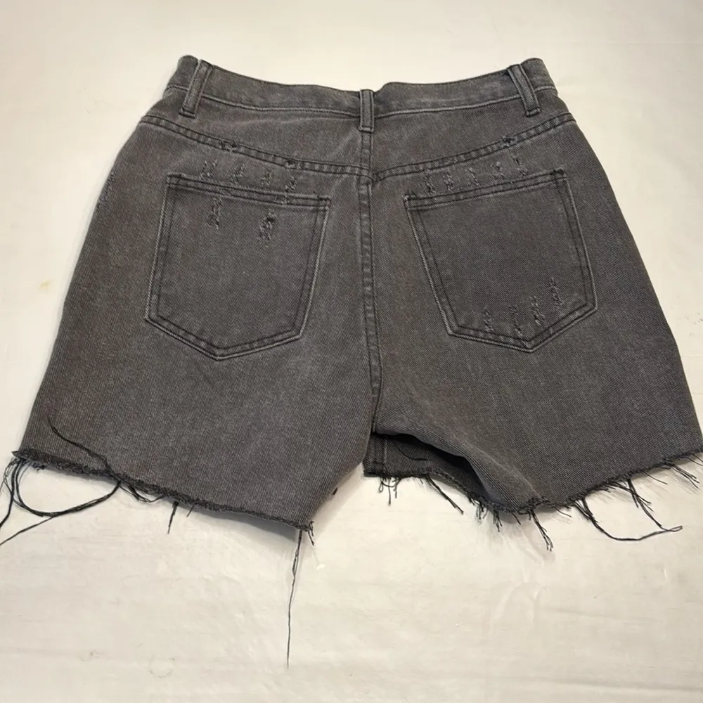White Fox Asymmetrical Waistband Let’s Go Shorts Black Acid Denim, Size XS - Image 7