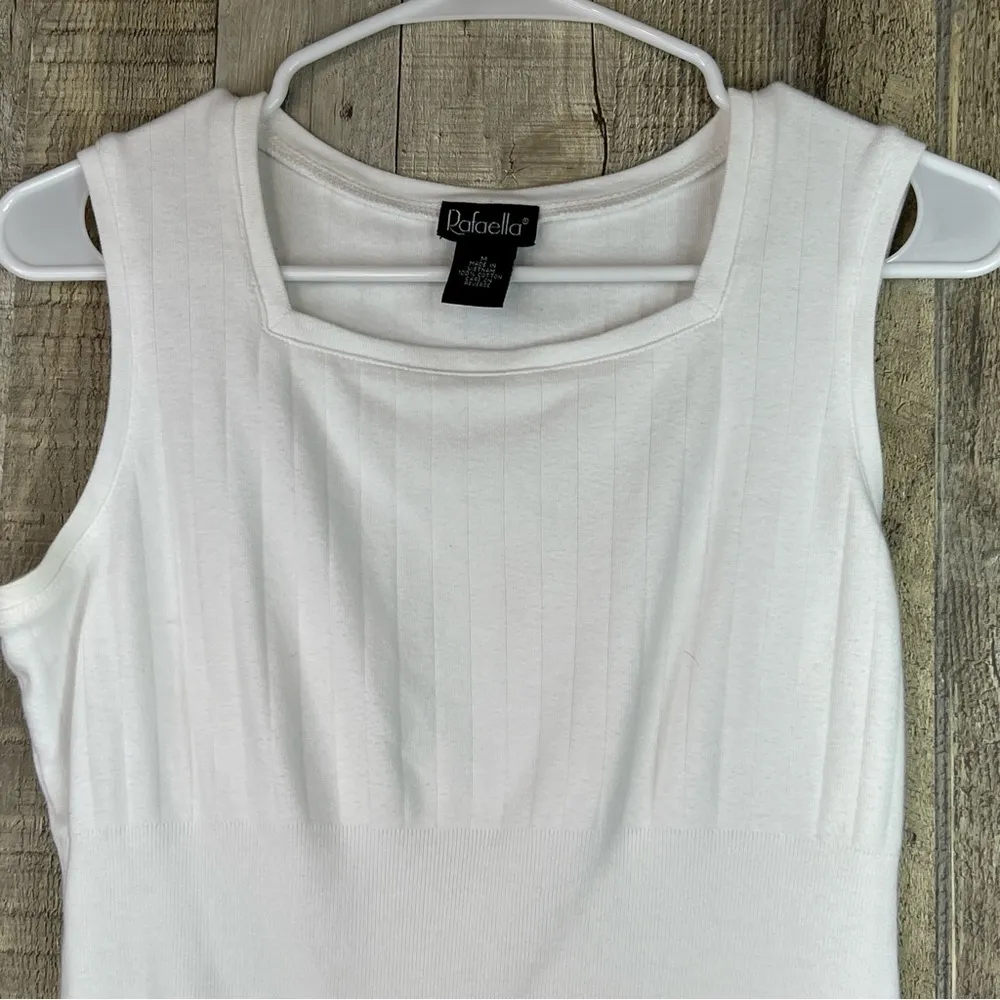 Rafaella Size Medium Sleeveless Square Front Neckline Ribbed White Tank … - Image 3