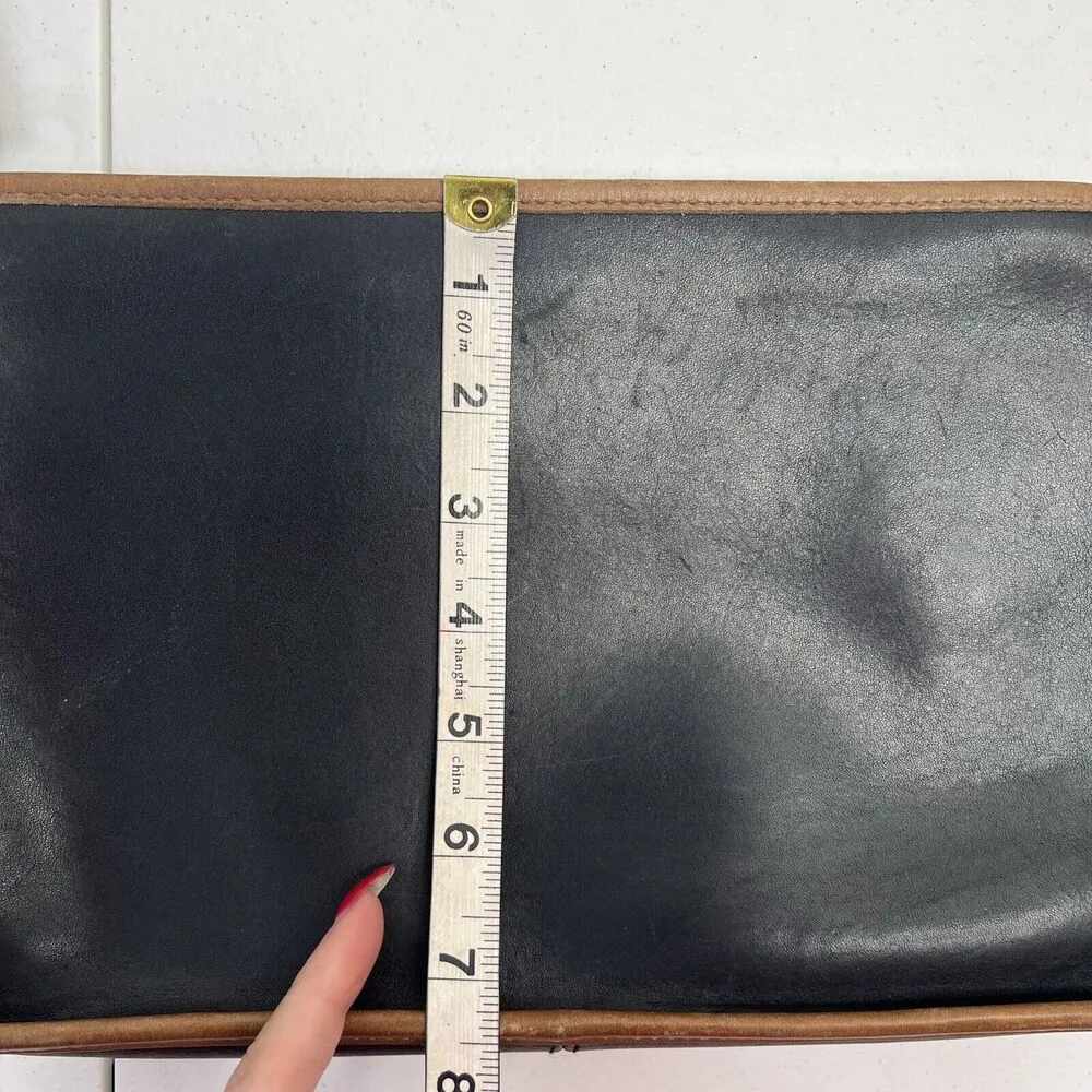 Vintage 70s Swagger Spectator Bag Leather Black Brown Trim Basic Shoulder Bag - Image 15