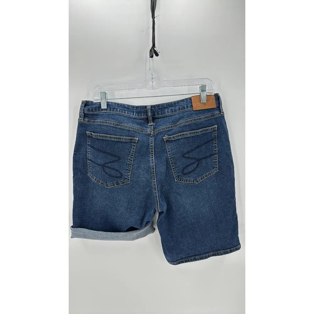 Seven7 high rise dark wash stretch denim shorts size 12 coastal beach summer - Image 5