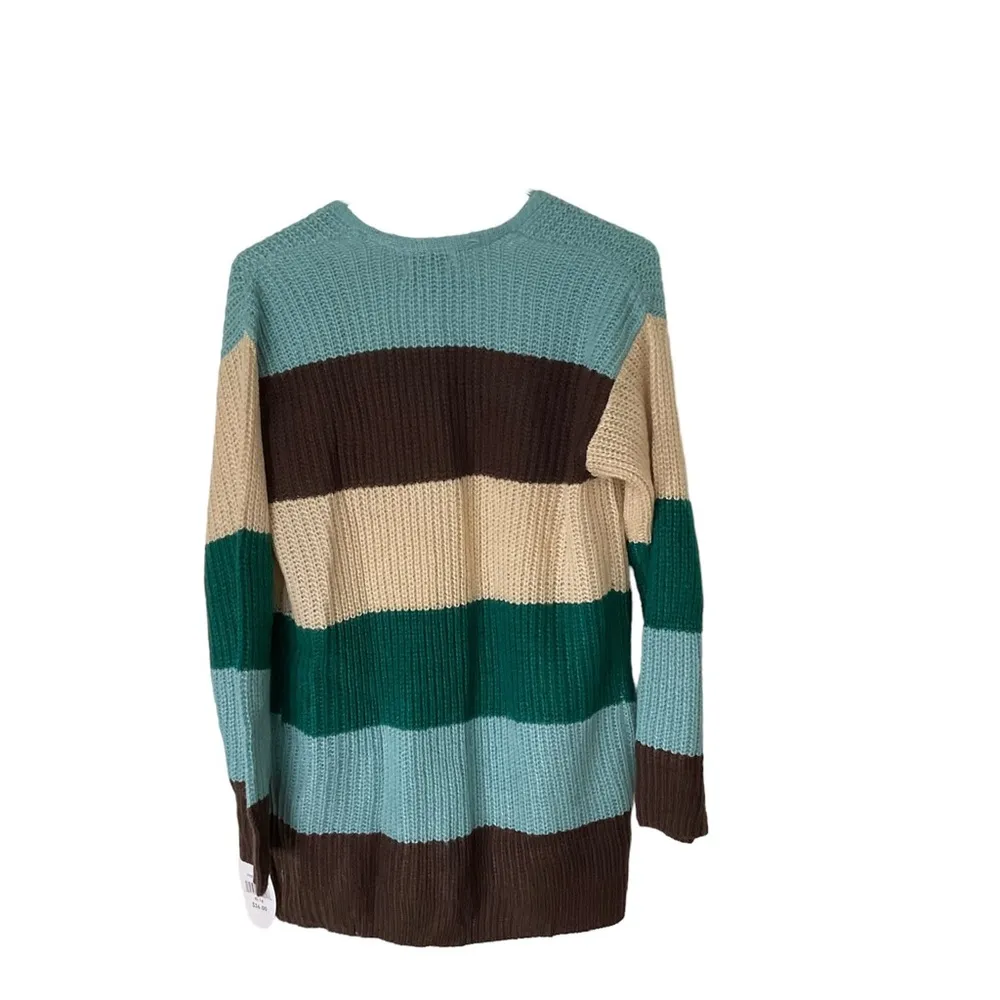 Colorful Planet Teen Striped Duster XL 16 Brown Mint Green Beige Long Sleeve - Image 2