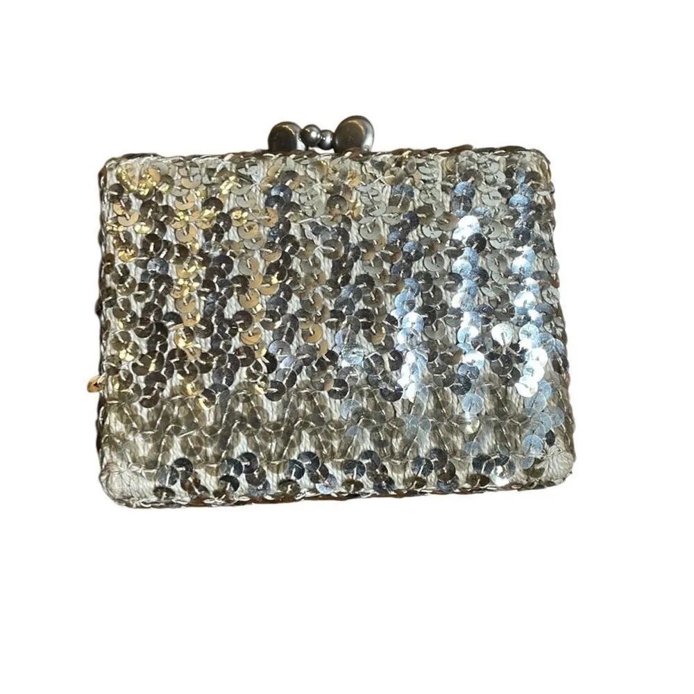 50s Vintage Silver Sequin Square Micro Purse - Image 2